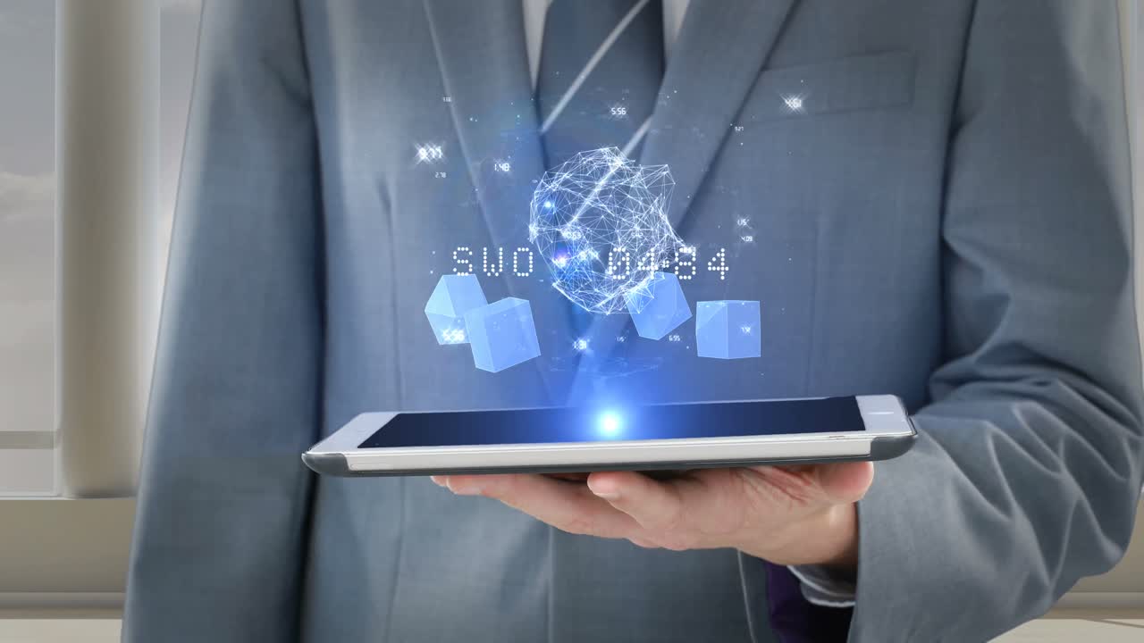 디지털 태블릿을 사용하는 사업자의 중간 섹션