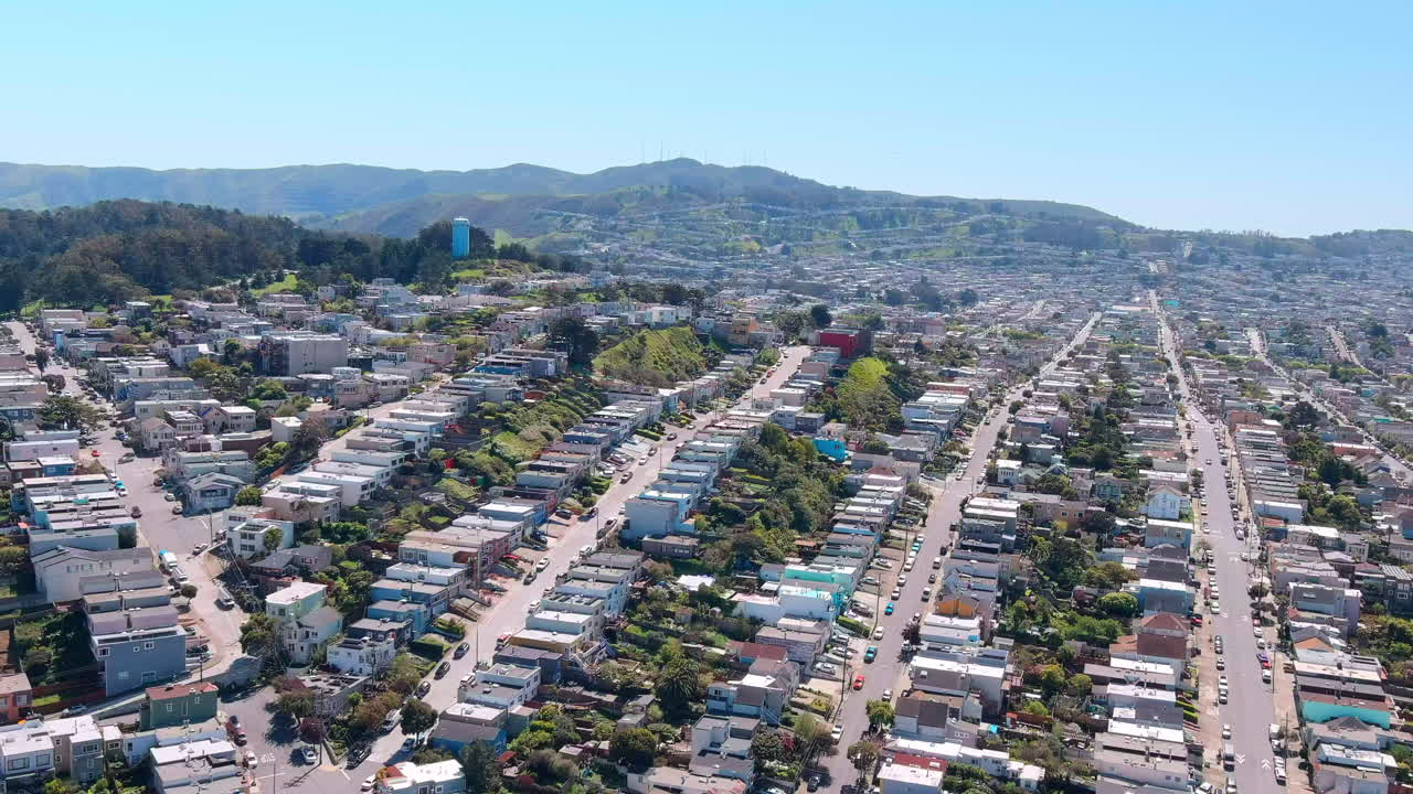 Aerial of Residential Buildings on San Francisco's Iconic Hills, concept of the housing crisis caused by Gentrification