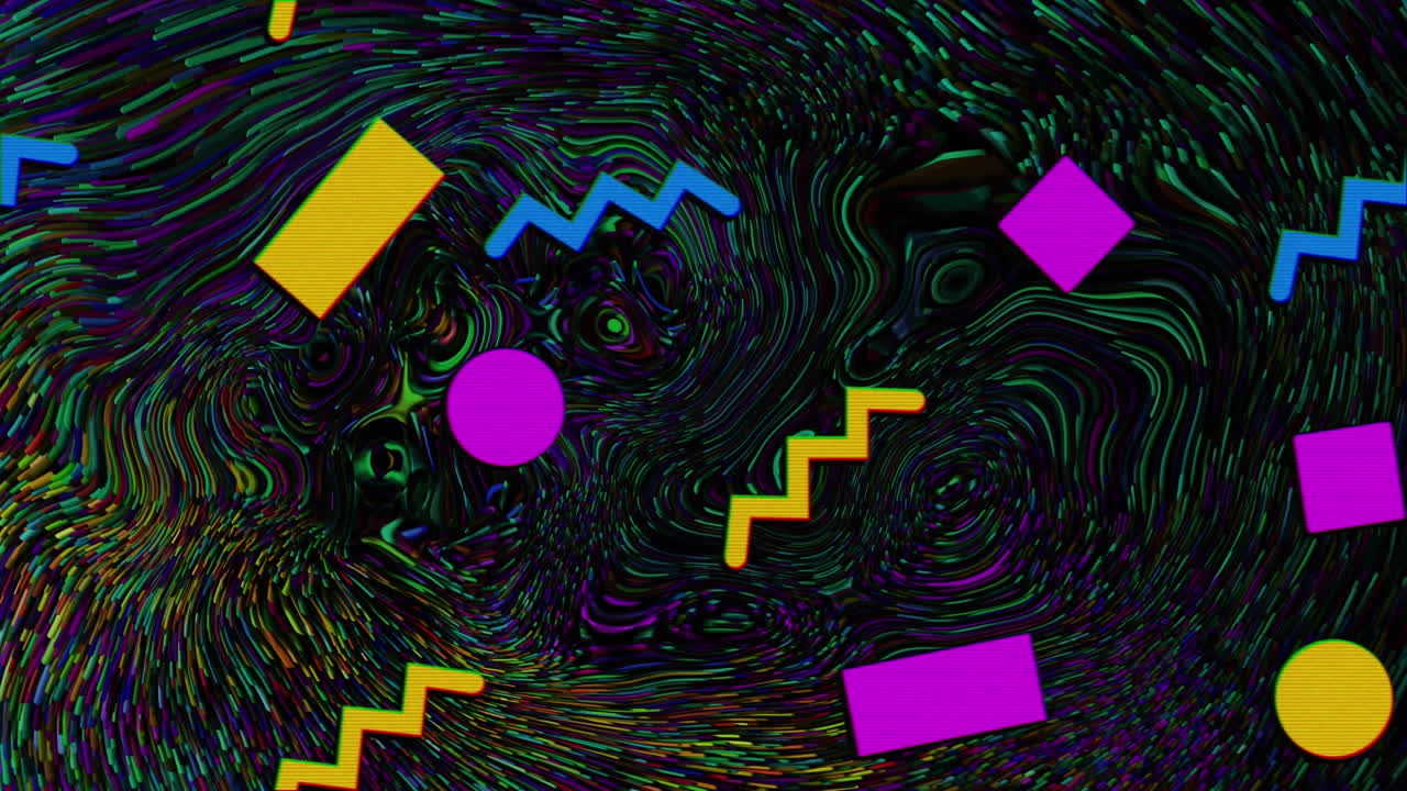 Motivo a forme astratte colorate su sfondo a vortice liquido multicolore