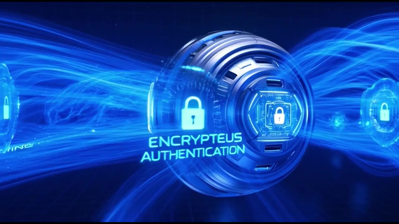 Digital Cybersecurity Concept with Glowing Blue Data Streams and Encryption Shields