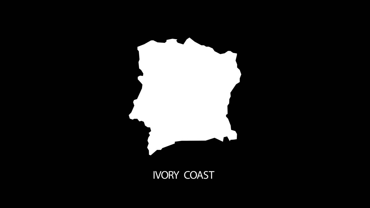 코트디부아르 (côte d'ivoire) 국가 이름과 배경과 함께 알파 비디오를 디지털로 드러내고 확대합니다.