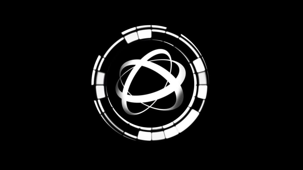 Animation of purple digital wave moving over abstract shape spinning against black background