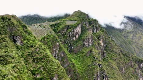 aerial drone fly view of machu pichu mountain