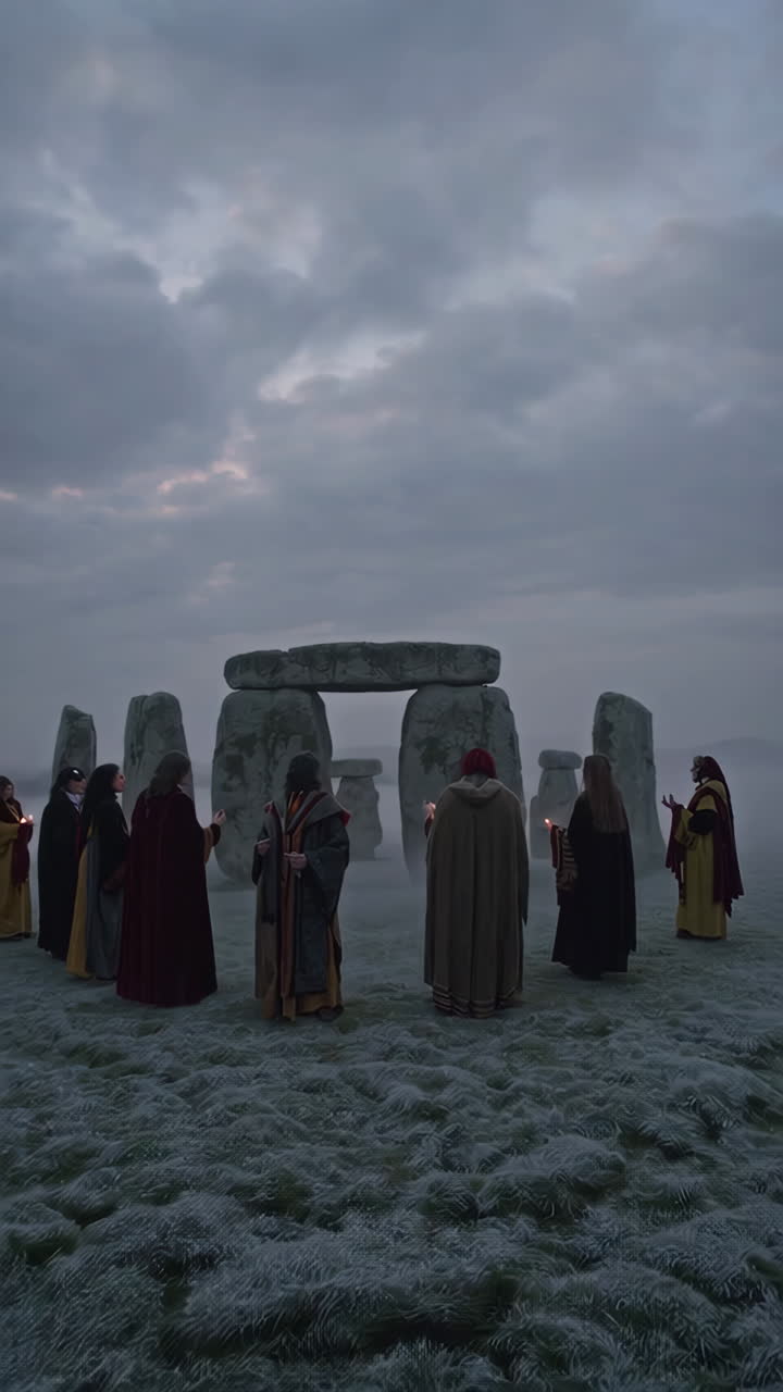 Ancient Ritual at Stonehenge in the Fog