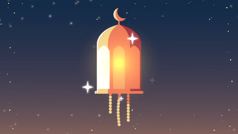 animación de ramadan kareem con linterna en la noche