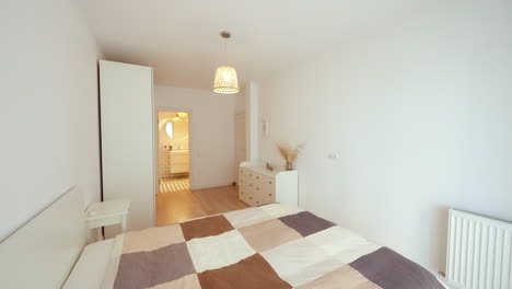 beautiful white modern room with big bed in new house