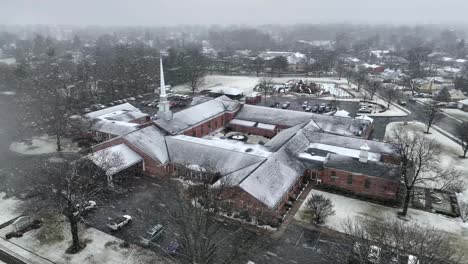 Snow-storm-over-large-church-in-America