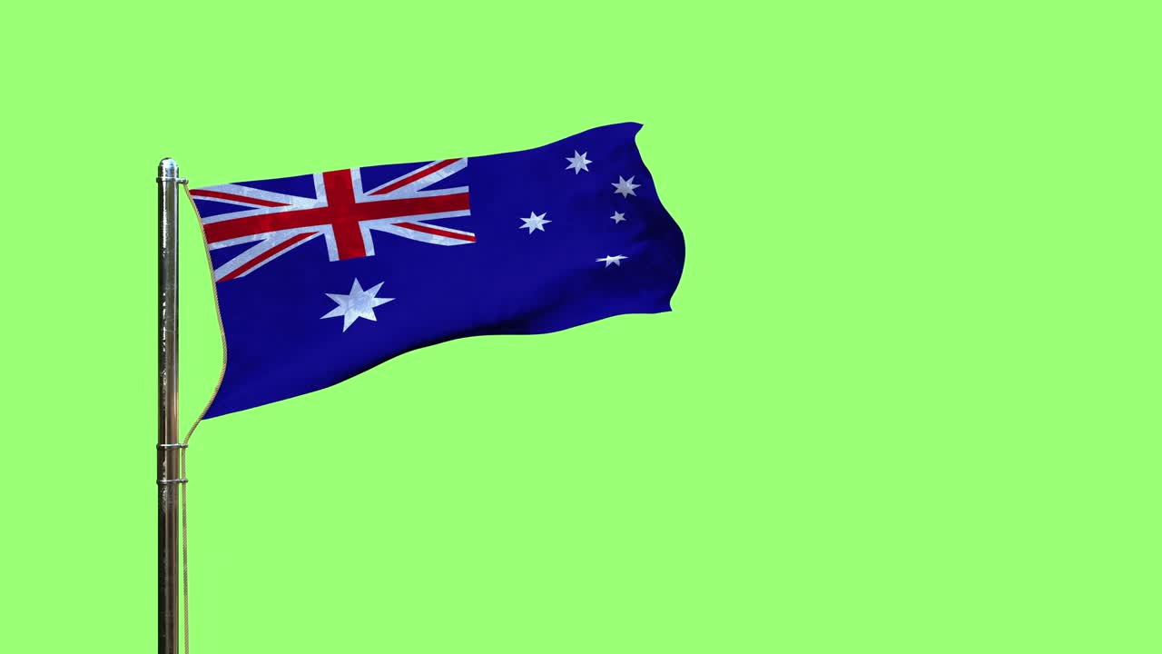 녹색 스크린에서 오스트레일리아의 국기를 흔들며 국가 축하 행사를 열고, 고립되어 있습니다.