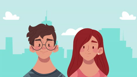 young couple on the city animation