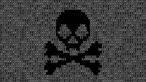 zeros and ones code with a digital pirates skull