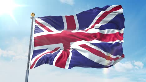 united kingdom flag waving in the wind against deep blue sky. national theme, international concept. 3d render seamless loop 4k