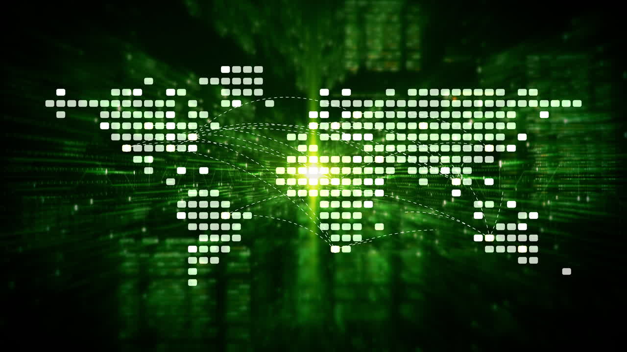 Futuristic global network simulation blending AI, quantum physics, and deep learning, with a particle matrix analyzing data in a sleek, HUD-style interface