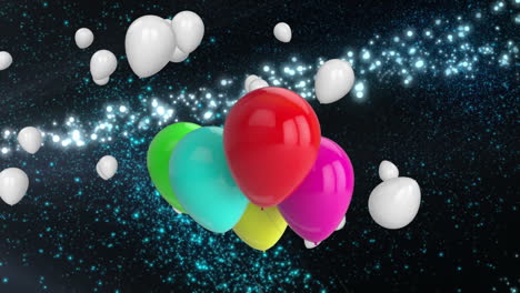 animación de globos multicolores con espacio de copia sobre fondo negro