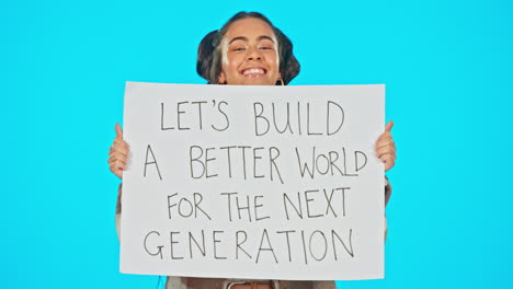 Woman,-face-and-protest-poster-in-studio