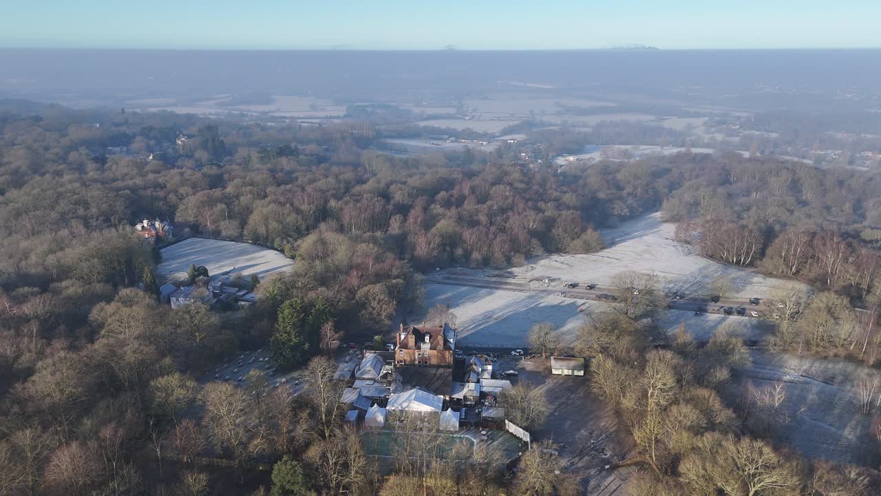 High Beach Epping forest UK pull back drone aerial reverse reveal