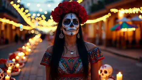 day of the dead woman in traditional costume