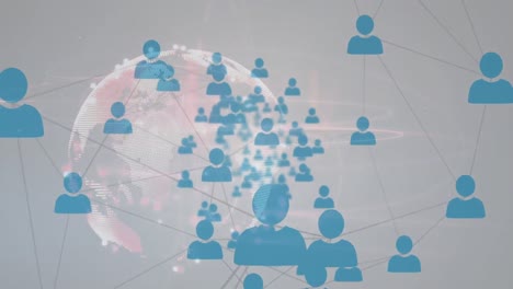 animatie van de wereldbol met netwerk van verbindingen met mensen pictogrammen