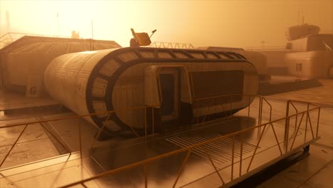 sci-fi desert station at sunrise