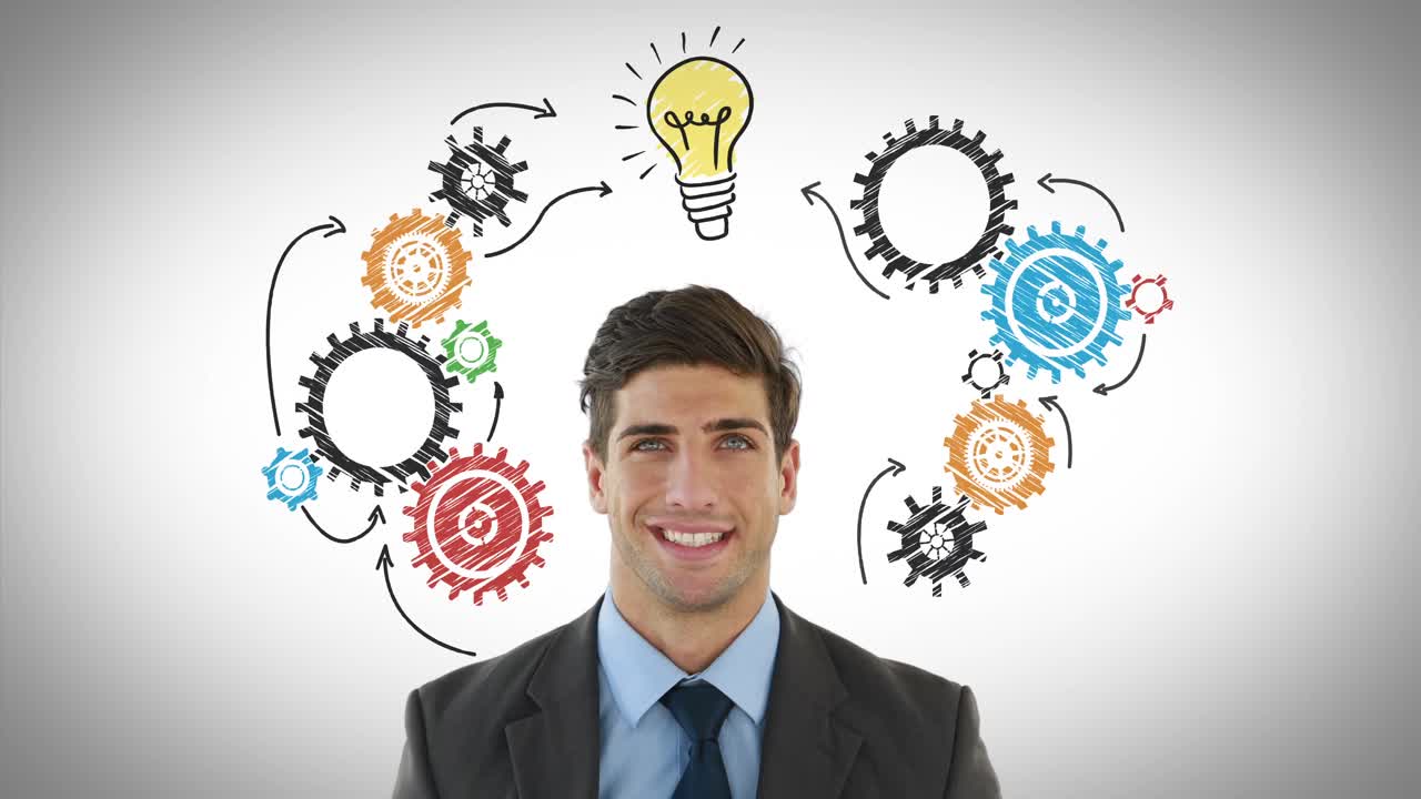 hombre de negocios con equipo mental en fondo blanco