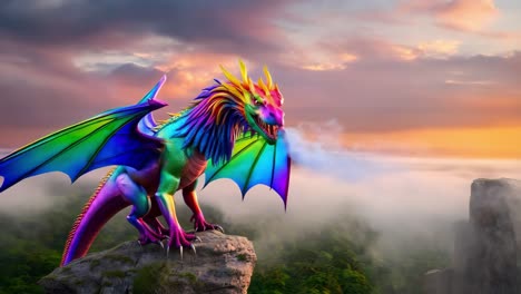 rainbow dragon on a mountain peak