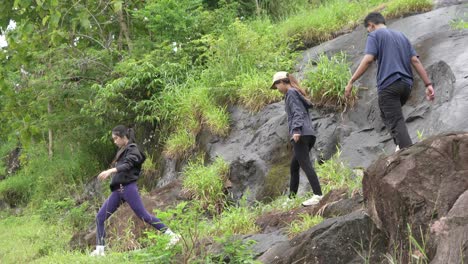 group hiking in the mountains