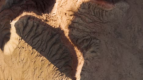 erosion ridgelines in the sandy tatacoa desert in columbia, top down aerial