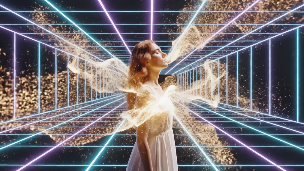 Ethereal Woman in Futuristic Tunnel