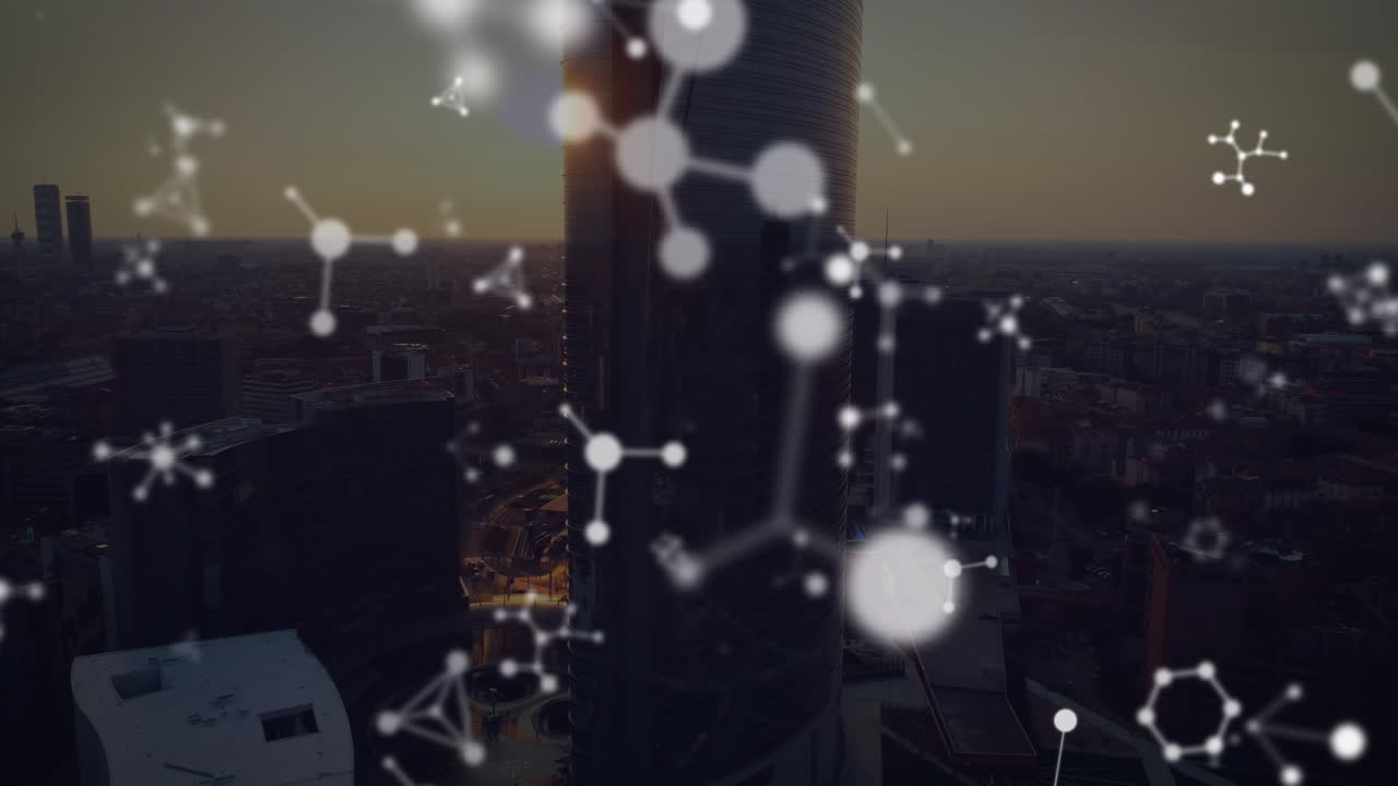 animación de formas que se mueven sobre el paisaje urbano