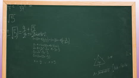 Animation-of-mathematical-data-processing-over-green-chalkboard