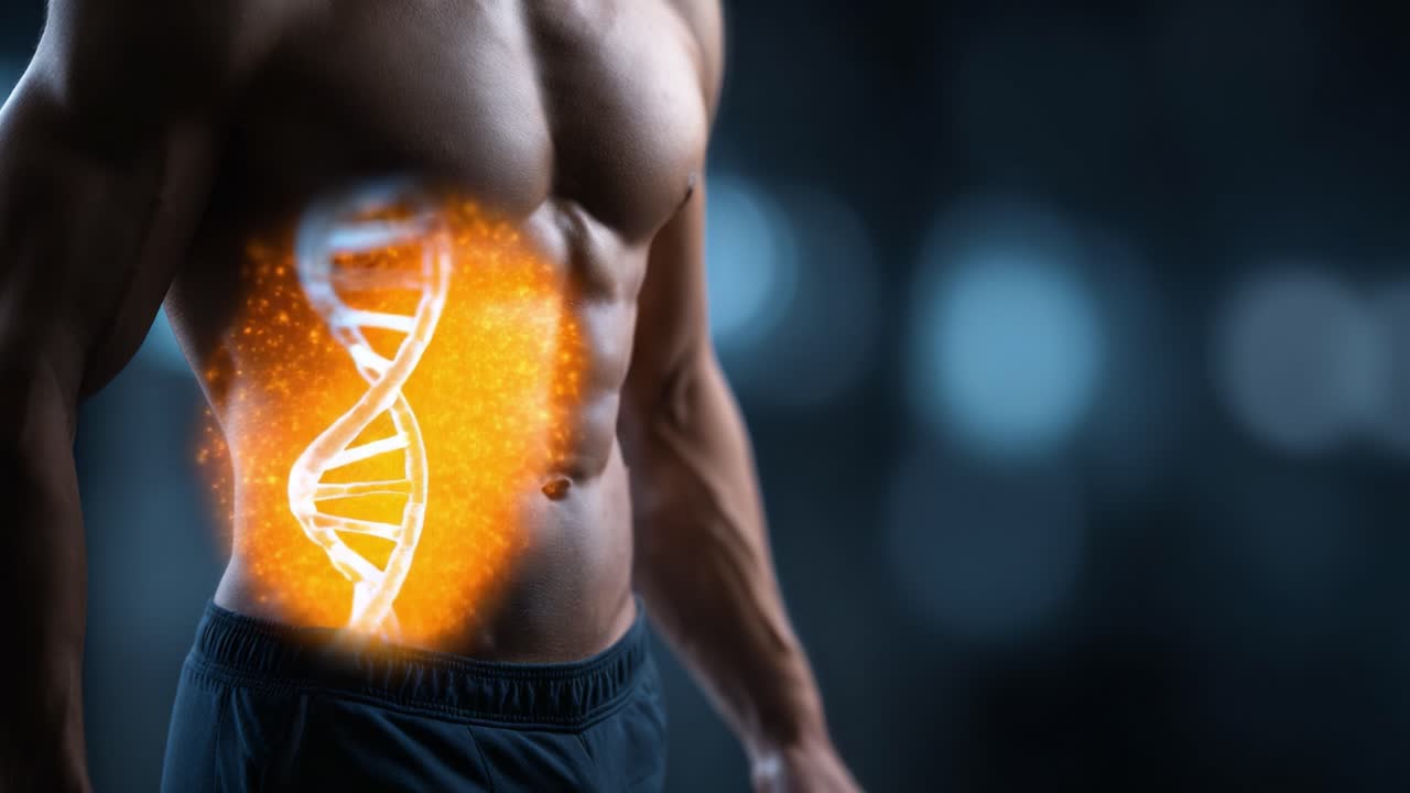 Esplorando l'intersezione tra anatomia umana e innovazione genetica: una visualizzazione della rappresentazione del DNA sul corpo maschile.