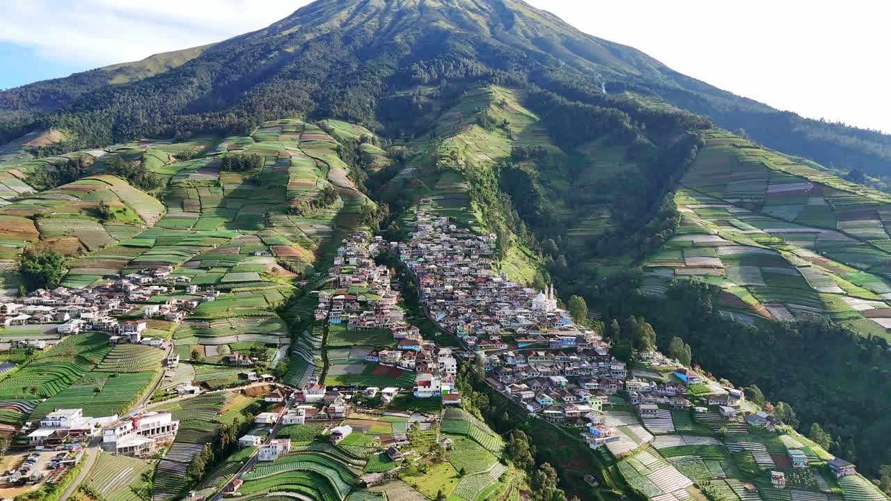 Aerial view of rural landscape of Mount Sumbing, Indonesia. Nepal Van Java village