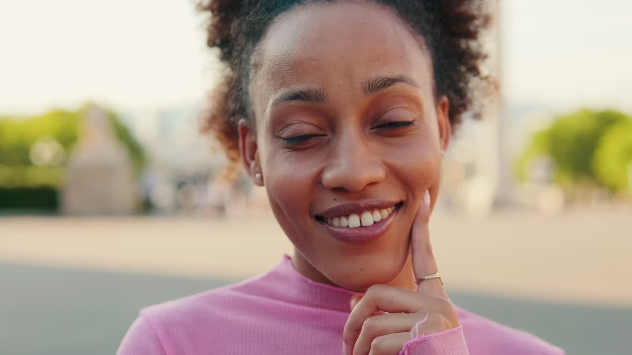 Smiling Young Woman in Pink Turtleneck