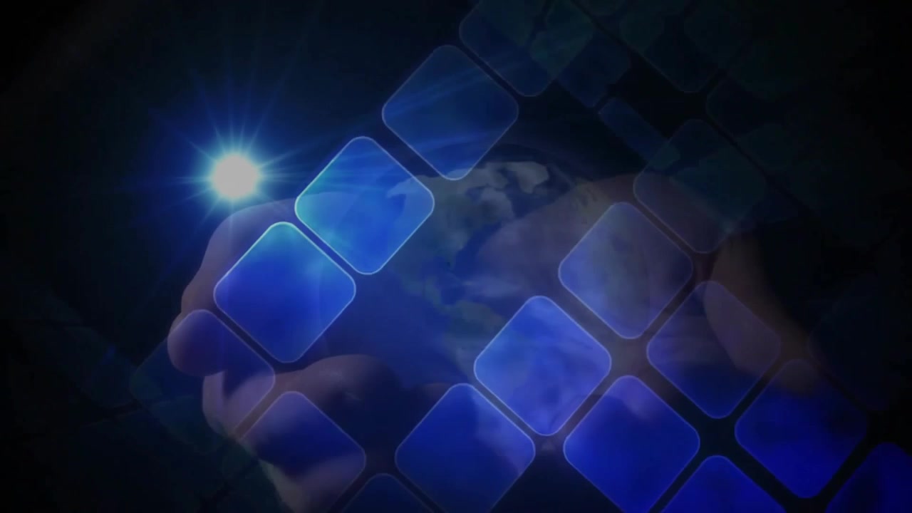 Right hand emerging into void initiating holographic grid forming rotating globe for interface demo