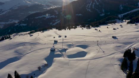 Aerial-view-of-skiers-on-ski-slopes