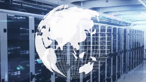 animation of globe and data processing over computer servers