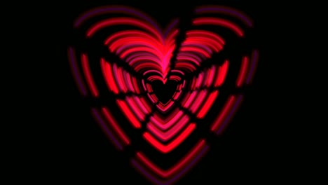 neon red pink light heart shape symbol animation on dark background, love and romance sign 4k footage invitation.valentine day concept