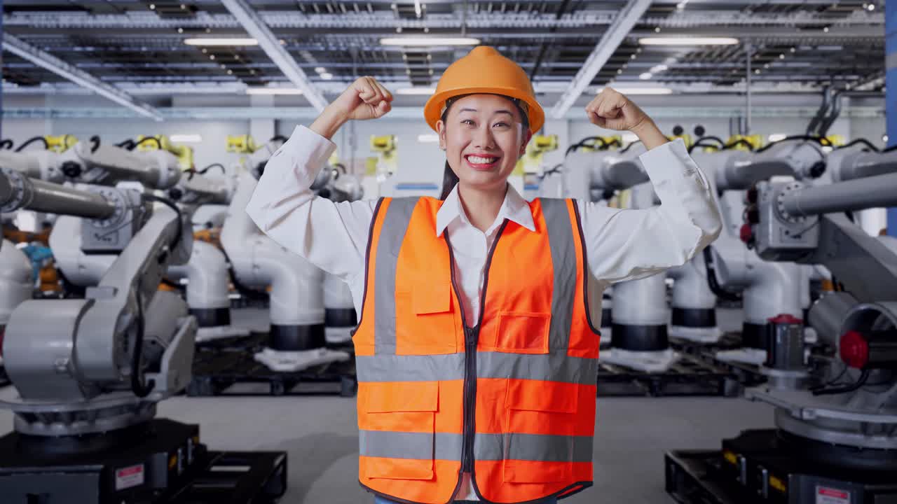 로 공장에서 성공을 축하하는 엔지니어