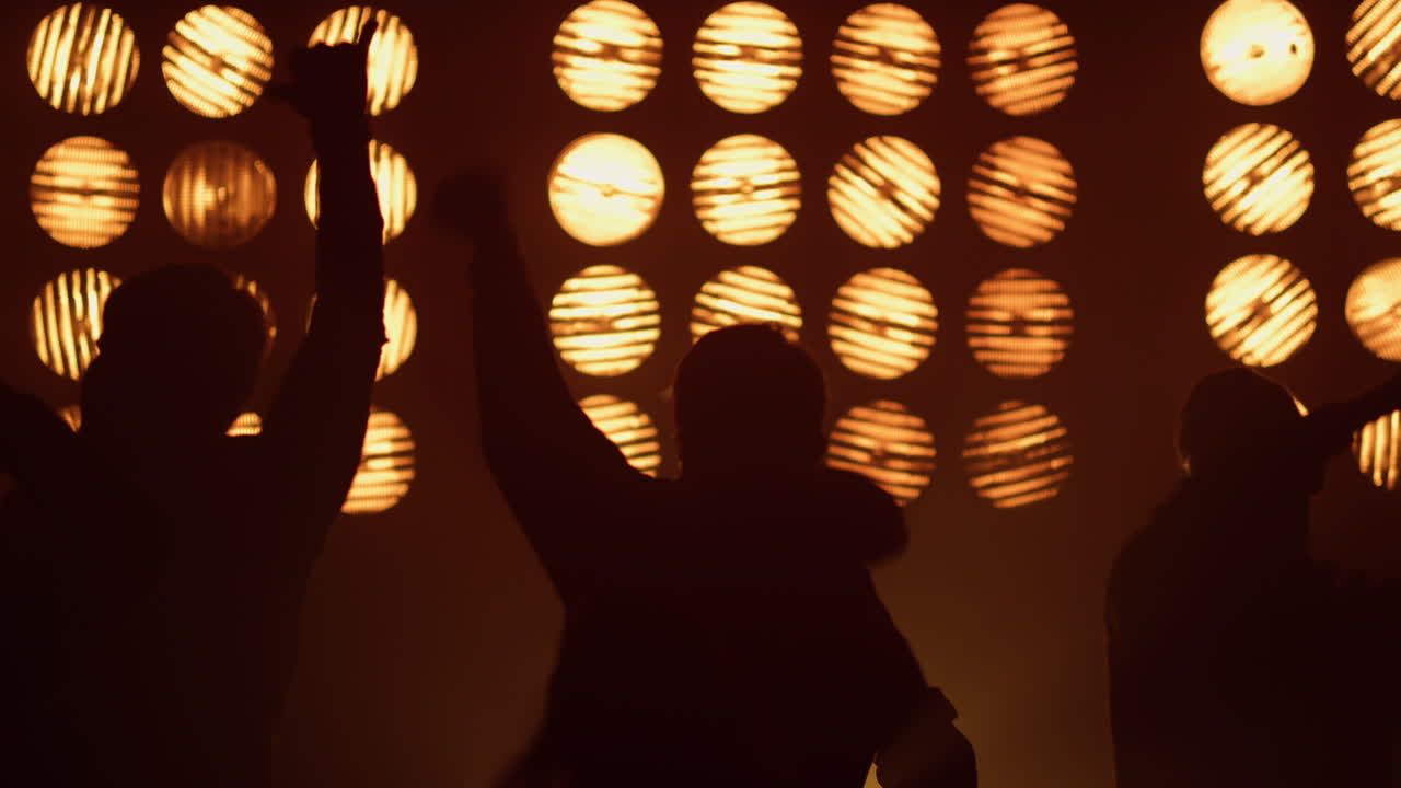la gente alentando saltando levantando las manos en el club. aficionados despreocupados disfrutando de la música.
