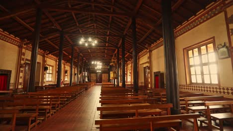 gimble shot of interior of altar of the jesuit mission church in santa ana, bolivia