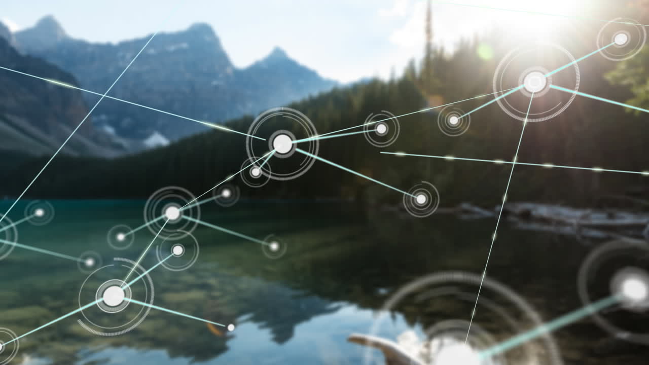 풍경 위의 점들과 연결된 네트워크의 애니메이션