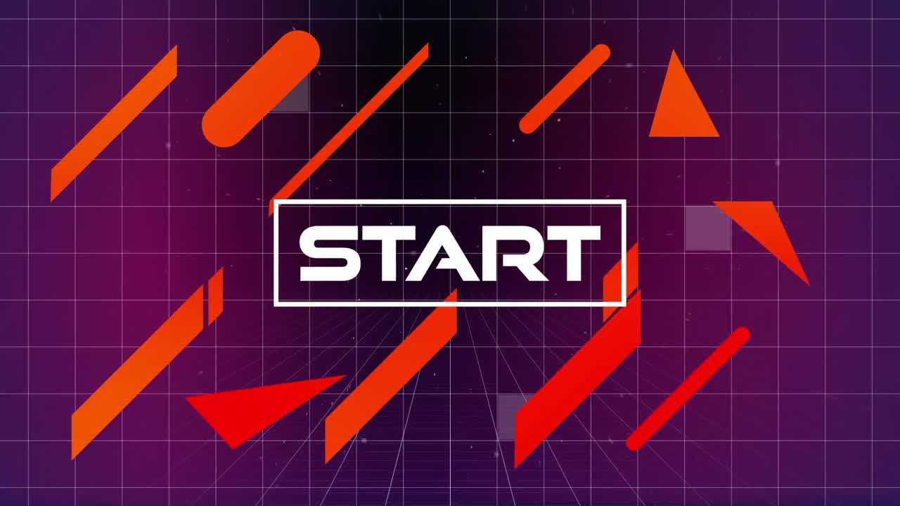 animación de las formas de inicio y naranja en espacio púrpura.