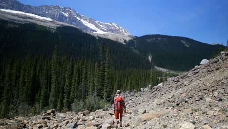 Rear-view-of-young-caucasian-male-hiker-with-backpack-hiking-on-mountain-4k