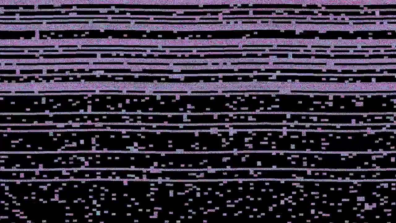 Effetto glitch digitale con rumore viola e linee orizzontali
