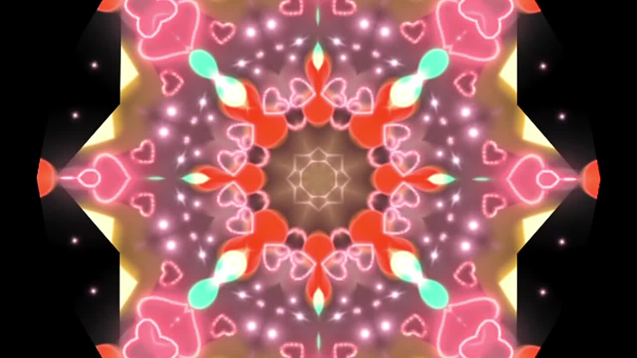 빛나는 추상적인 비디오, 은 빛, 꽃 모양과 함께 미묘한 다채로운 움직임을 배열하는 검은 배경