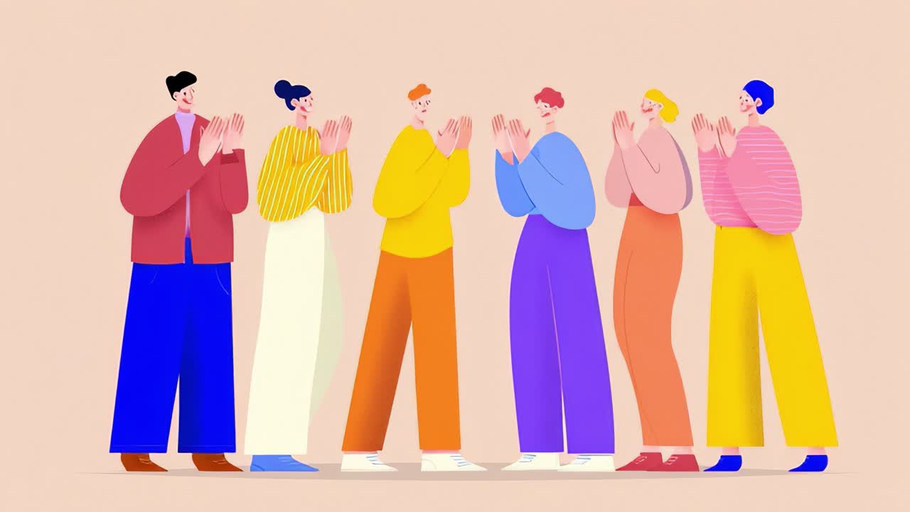 Celebration of Unity and Joy: A Vibrant Gathering of Diverse Individuals Engaging in Applause, Expressing Happiness and Enthusiasm Against a Dynamic Abstract Background