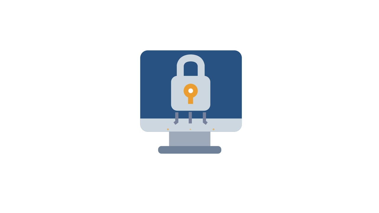 Cybersicherheits-Symbol mit Vorhängeschloss und Datenfluss auf dem Monitor
