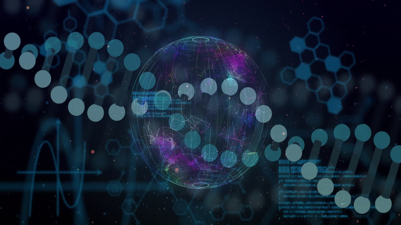지구상에서 dna 스트랜드의 애니메이션과 디지털 데이터 처리