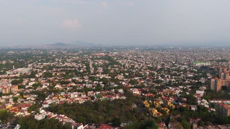 drone flight over coyoacan borough in the morning, cdmx