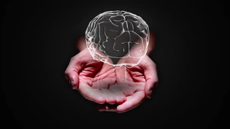 hand presenting a spinning brain