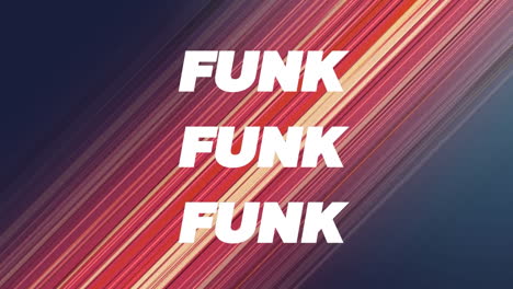 animación de funk en texto blanco y multicolor sobre luces diagonales rojas rayadas